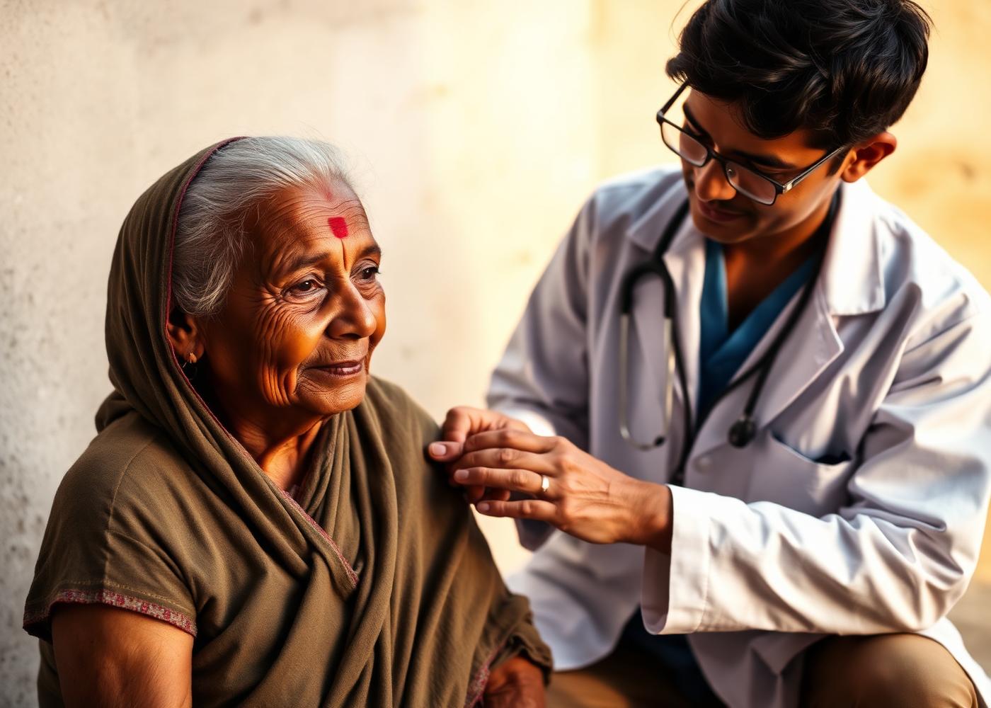 Healthcare volunteer with rural elder